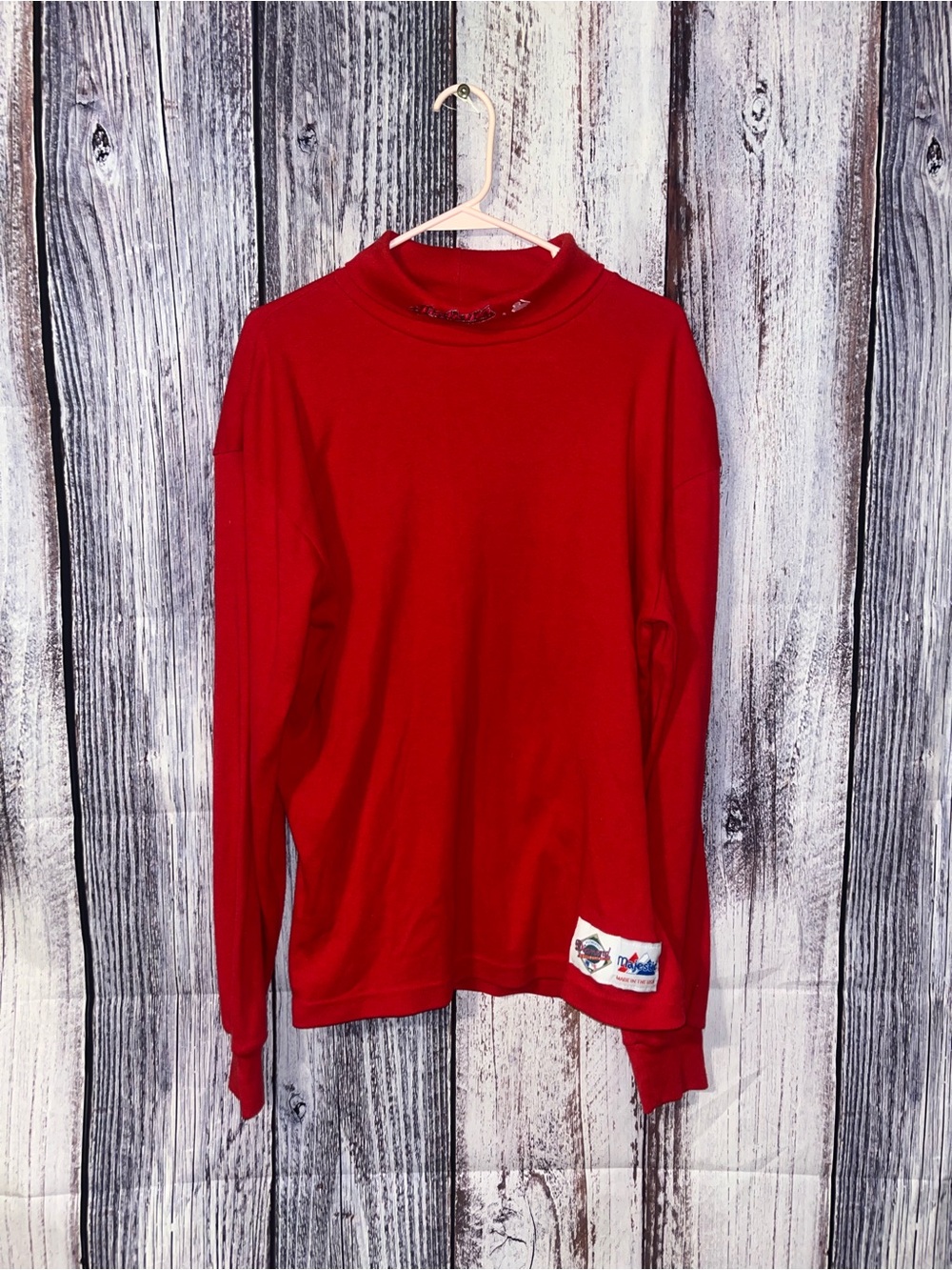 Vintage Made In USA 90s Majestic Cleveland Indians Red Long Sleeve Turtleneck XL